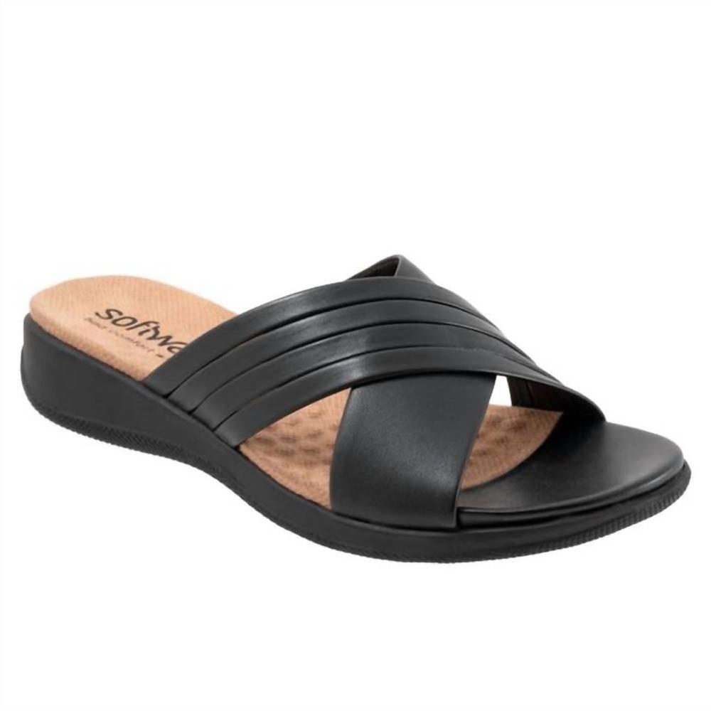 SOFTWALK leather cross strap tillman Slide sandal in black 8W
